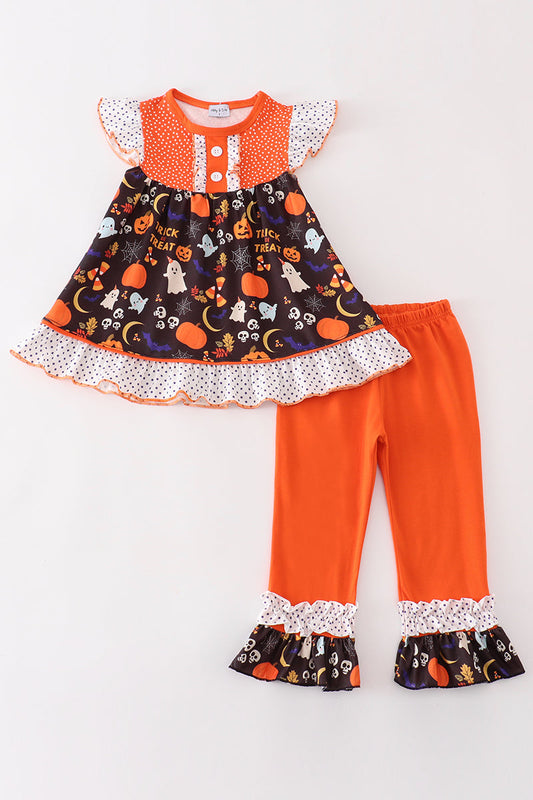 Orange halloween ruffle girl set