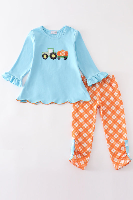 Blue truck pumpkin applique girl set