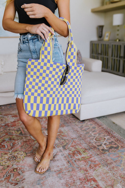 Checkerboard Lazy Wind Big Tote Bag in Lilac & Yellow