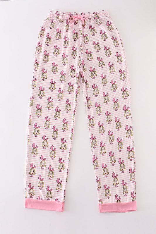 Pink stripe character mom pajamas pants