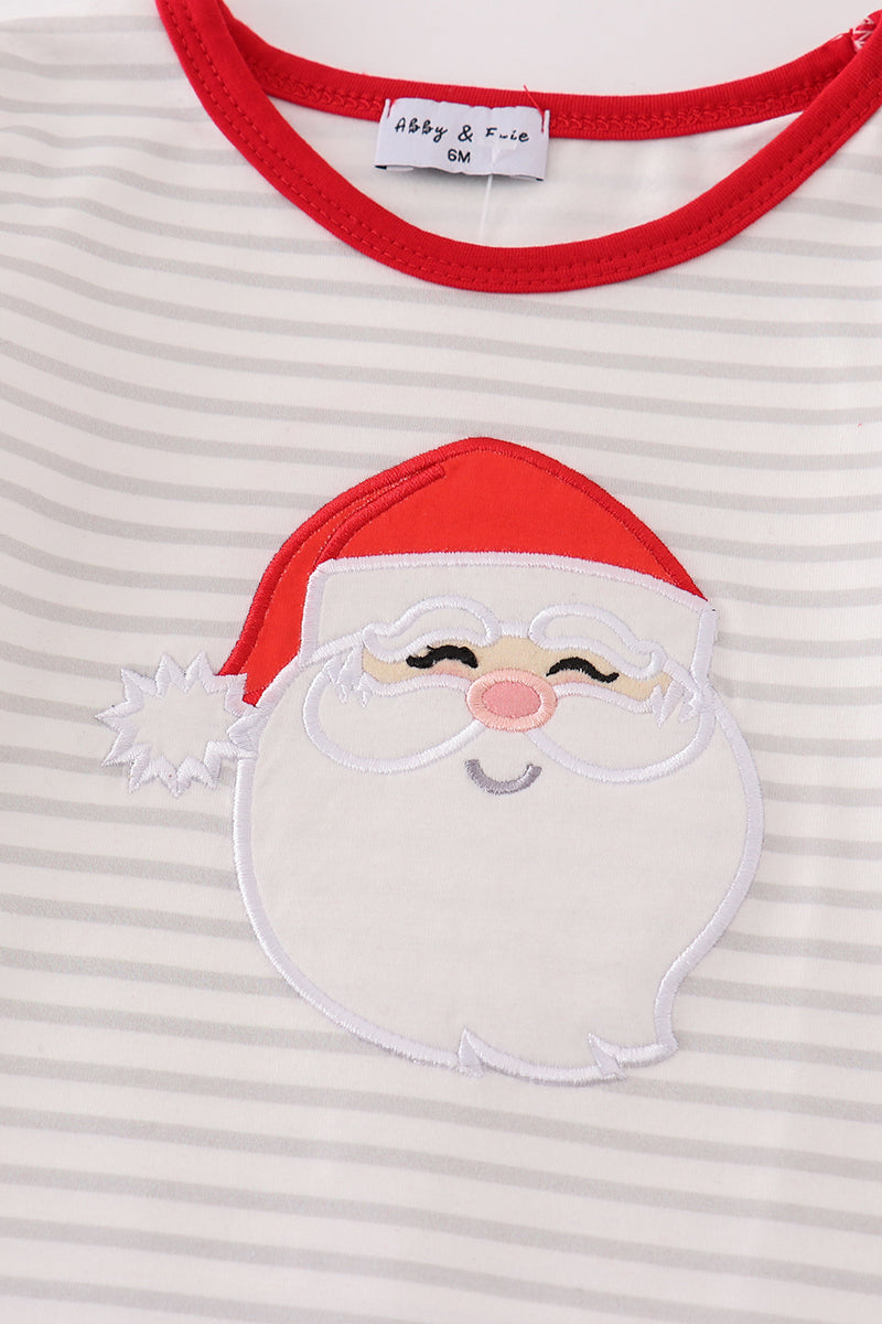 Red christmas santa claus applique stripe girl romper