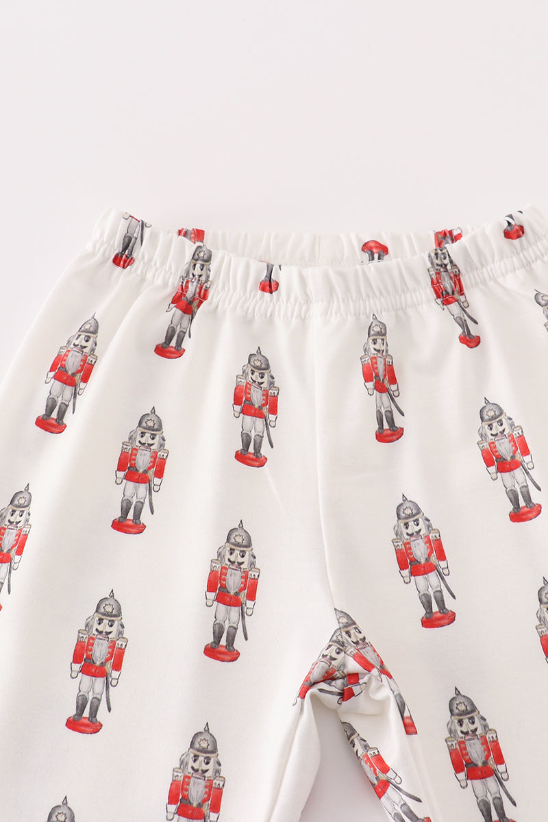 Red nutcracker print ruffle boy pajamas set