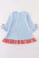 Blue christmas cow applique girl dress