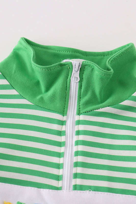 Green stripe lucky charm french knot boy pullover