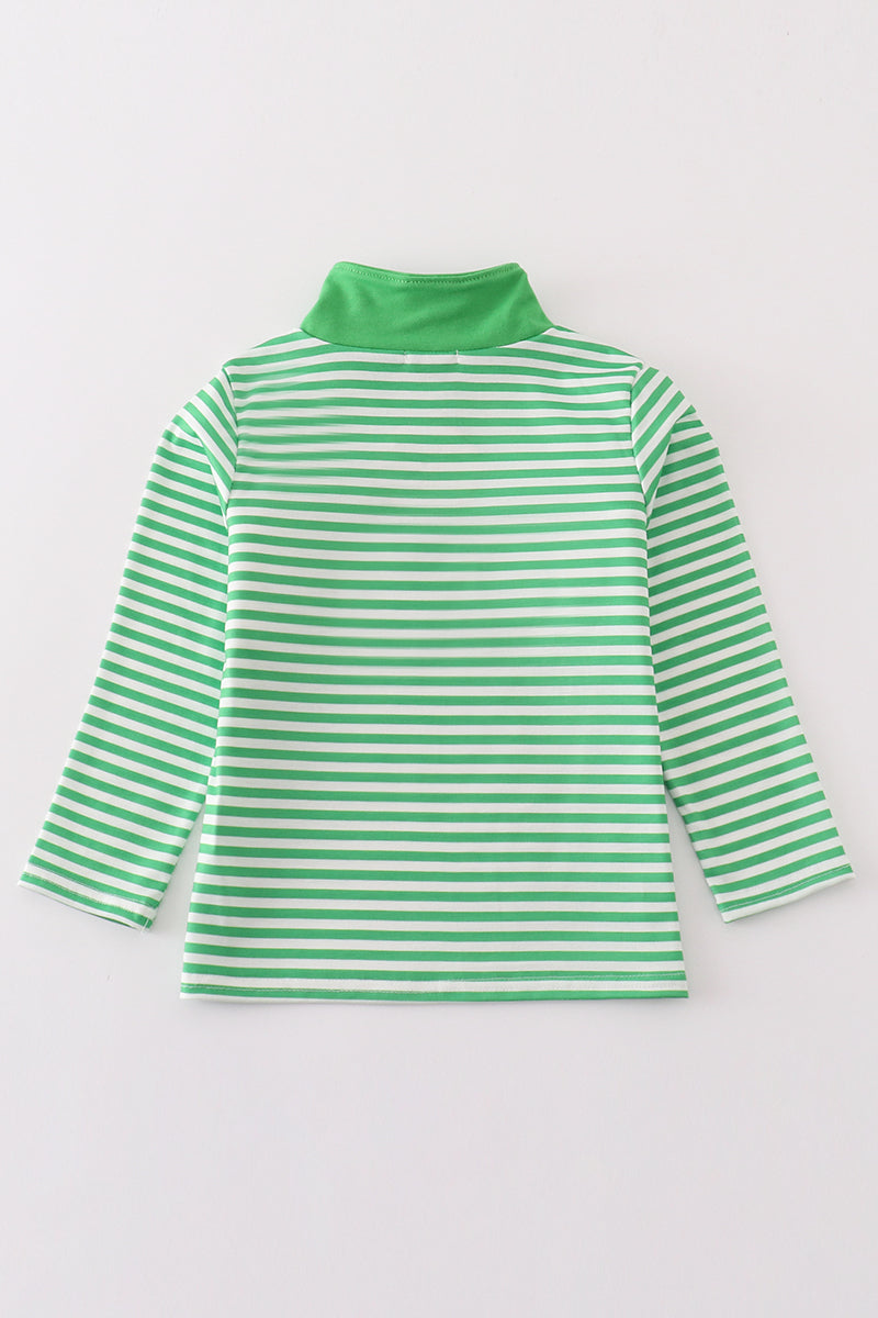 Green stripe lucky charm french knot boy pullover