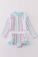 Multicolored stripe print girl 2pc swimsuit set