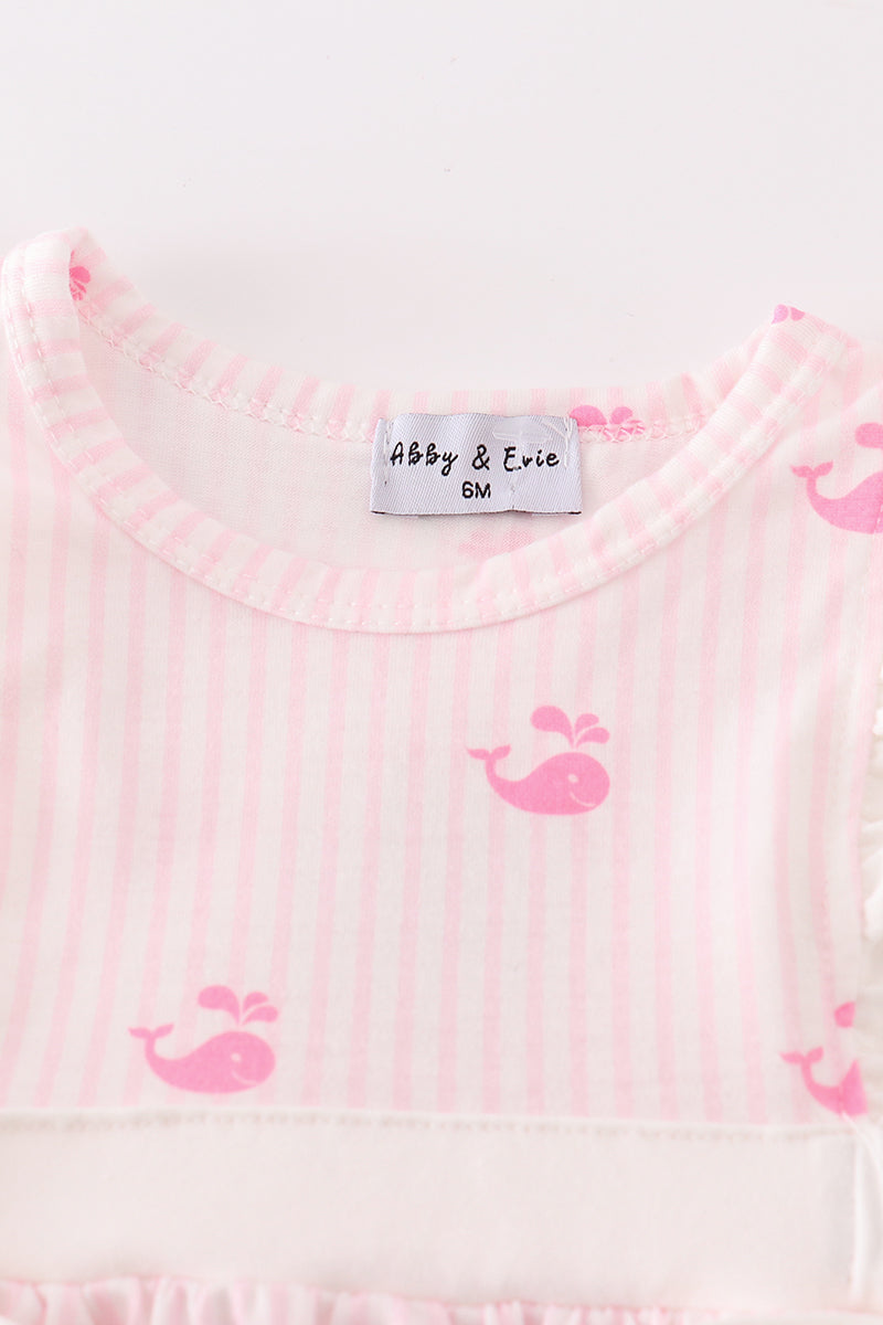 Pink stripe whale print girl bubble