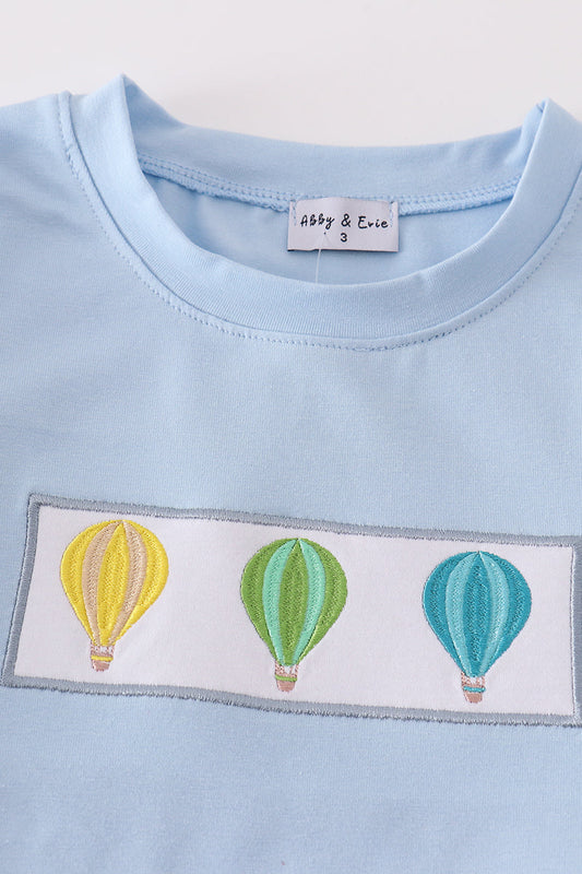 Blue hot air balloon embroidery boy set